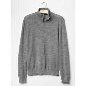 GAP Men’s Gray 100% Merino Wool Quarter-Zip Sweater Size M Soft Knit